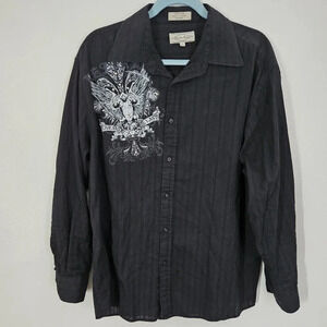 Eighty eight long sleeve button up black stripe affliction style Size large